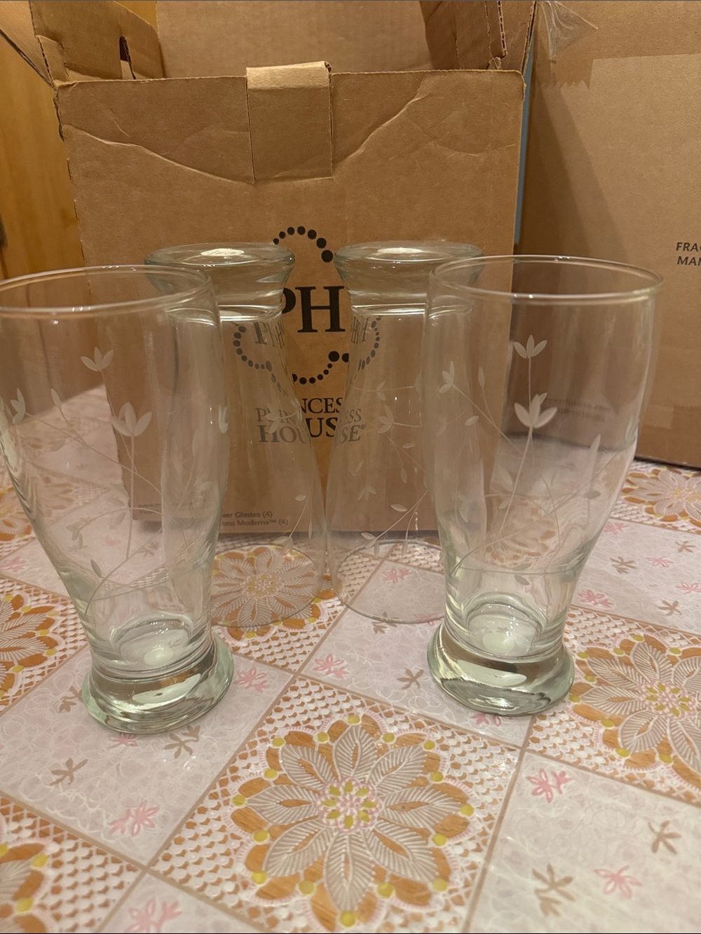 Princess House Clear Floral Etched Glass Tumbler Set - Transparent